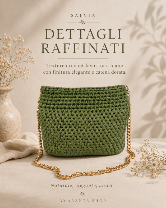 Borsa Crochet “Salvia” Fatta a Mano | Verde con Catena Dorata