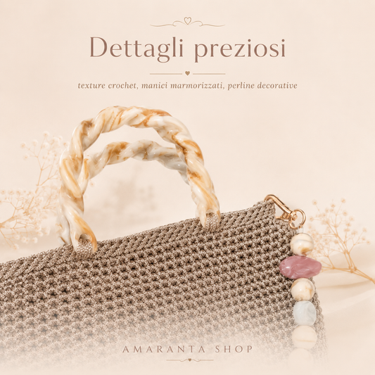 Borsa Crochet “Cipria” Fatta a Mano | Elegante con Perline