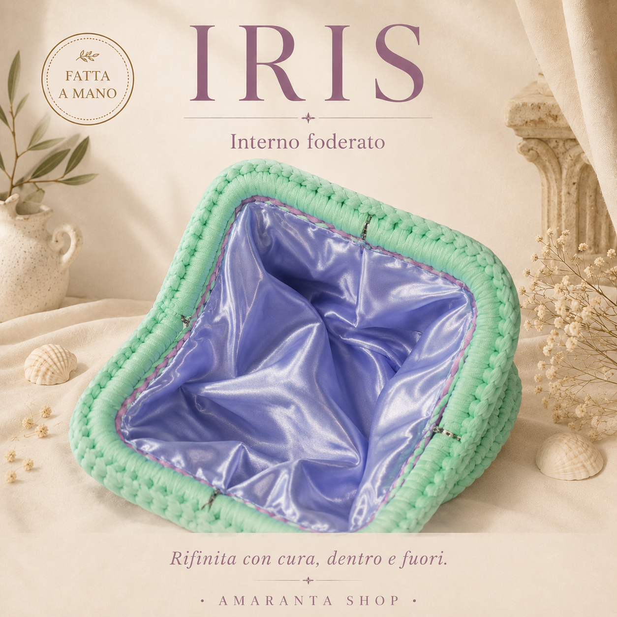 Borsa Crochet “Iris” Fatta a Mano | Lilla e Verde Menta