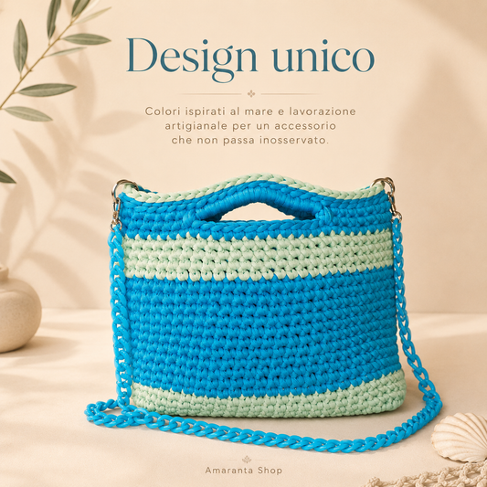 borsa azzurra e verde menta artigianale