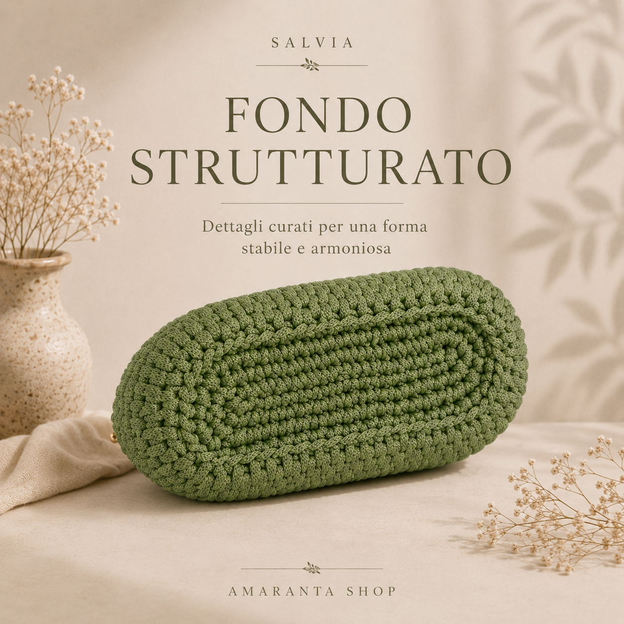 Borsa Crochet “Salvia” Fatta a Mano | Verde con Catena Dorata
