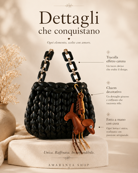 Borsa Crochet “Nerina” Fatta a Mano | Nera con Charm Decorativo