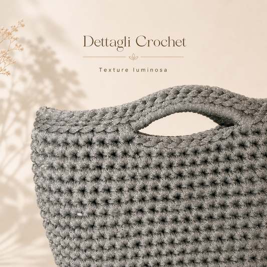 Borsa Crochet “Perla Argento” Fatta a Mano | Elegante con Nappa