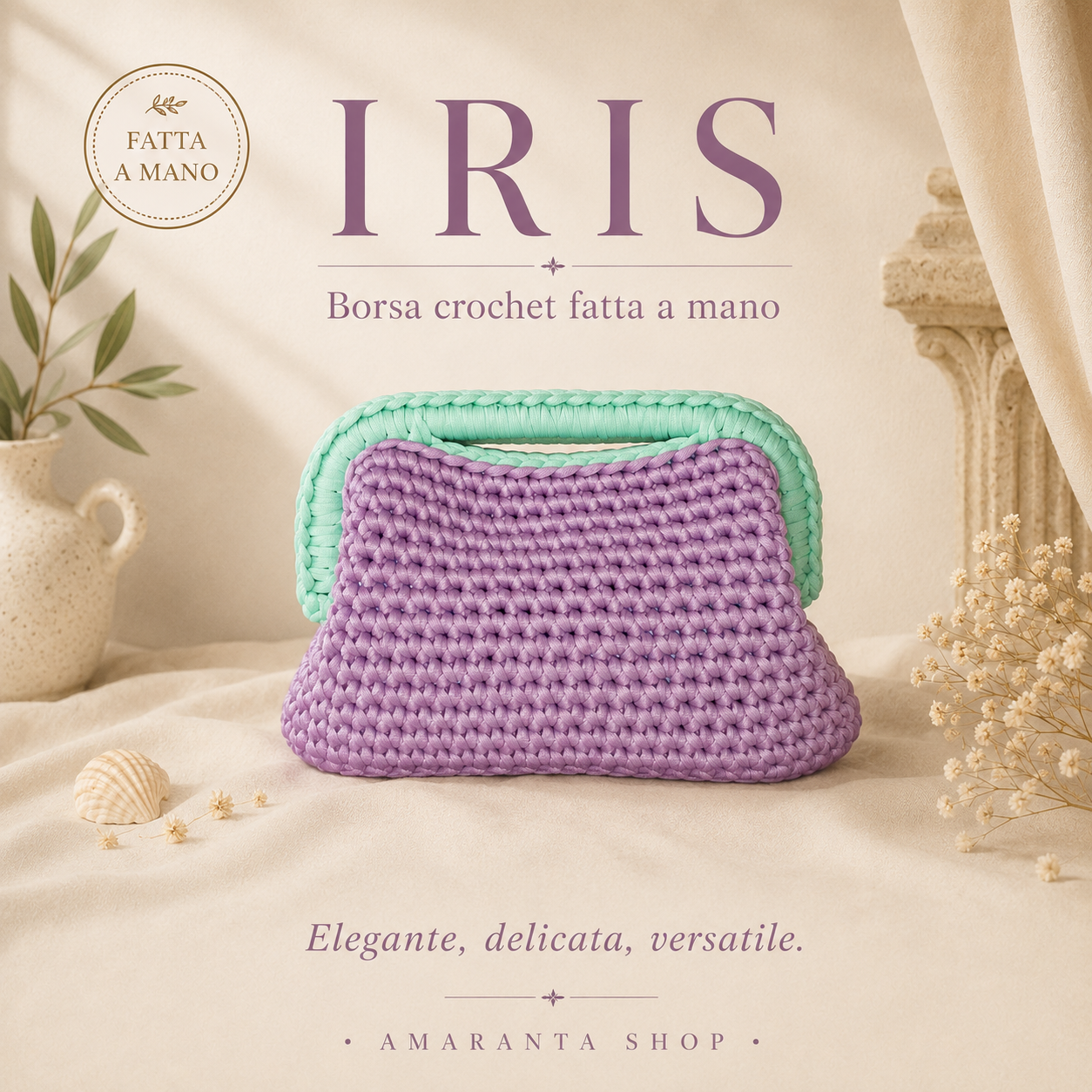 Borsa Crochet “Iris” Fatta a Mano | Lilla e Verde Menta