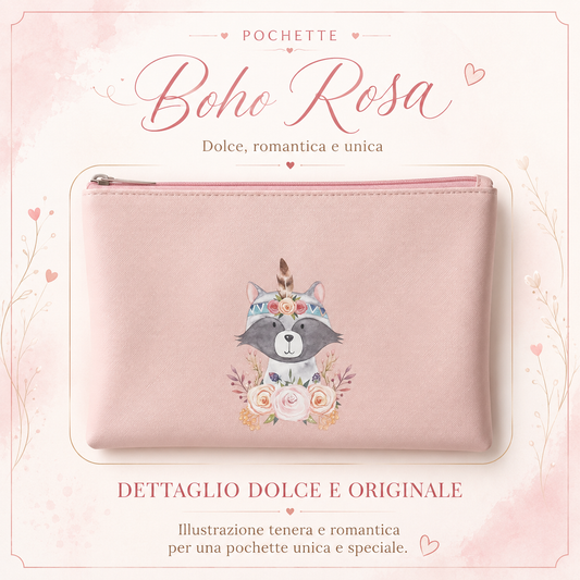 Pochette “Boho Rosa” | Astuccio Rosa con Illustrazione Dolce