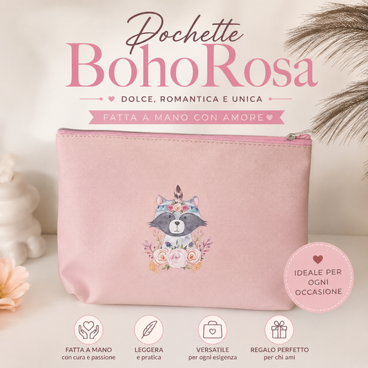 Pochette “Boho Rosa” | Astuccio Rosa con Illustrazione Dolce