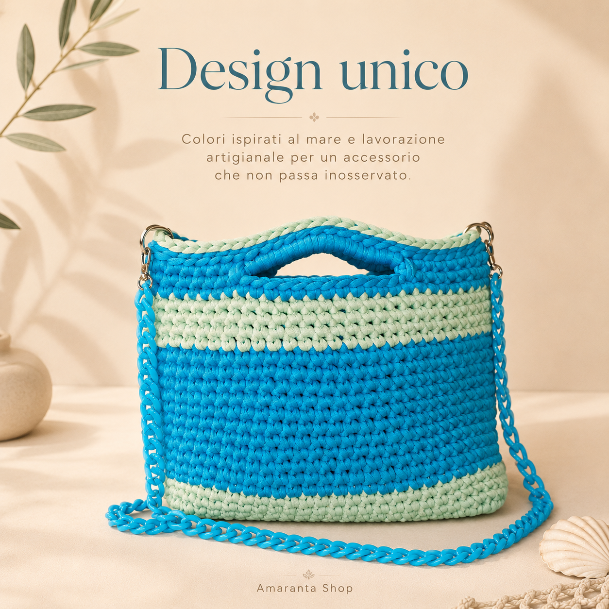 borsa azzurra e verde menta artigianale