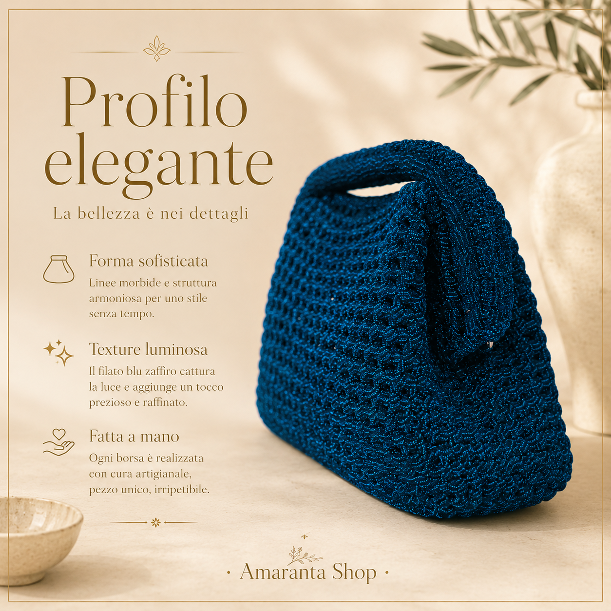 borsa blu zaffiro artigianale luminosa