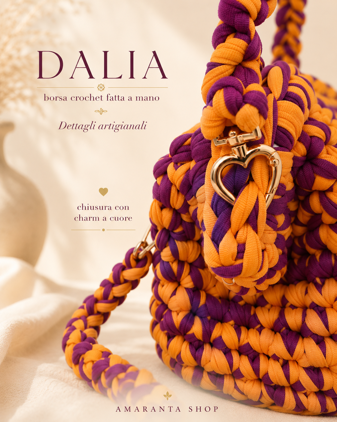 borsa crochet colorata con tracolla intrecciata