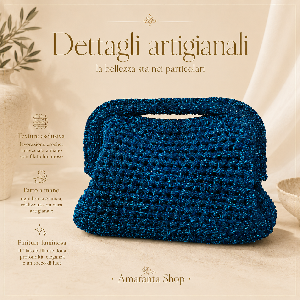 borsa handmade donna colore blu zaffiro